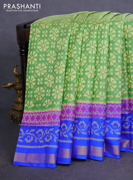 Rajkot patola silk saree light green and blue with allover ikat weaves and zari woven border