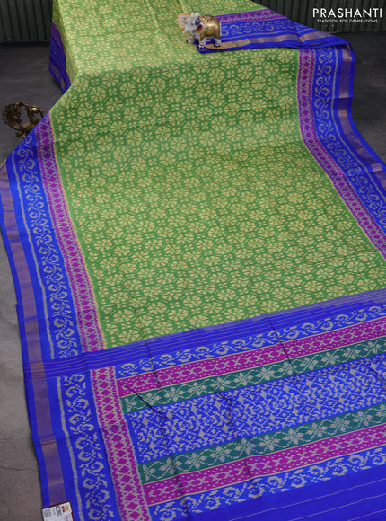 Rajkot patola silk saree light green and blue with allover ikat weaves and zari woven border