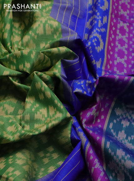 Rajkot patola silk saree light green and blue with allover ikat weaves and zari woven border