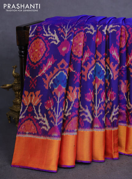 Rajkot patola silk saree blue and dual shade of maroon with allover ikat weaves and zari woven border