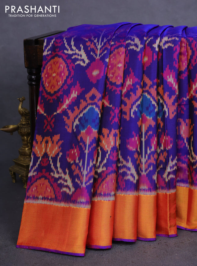Rajkot patola silk saree blue and dual shade of maroon with allover ikat weaves and zari woven border