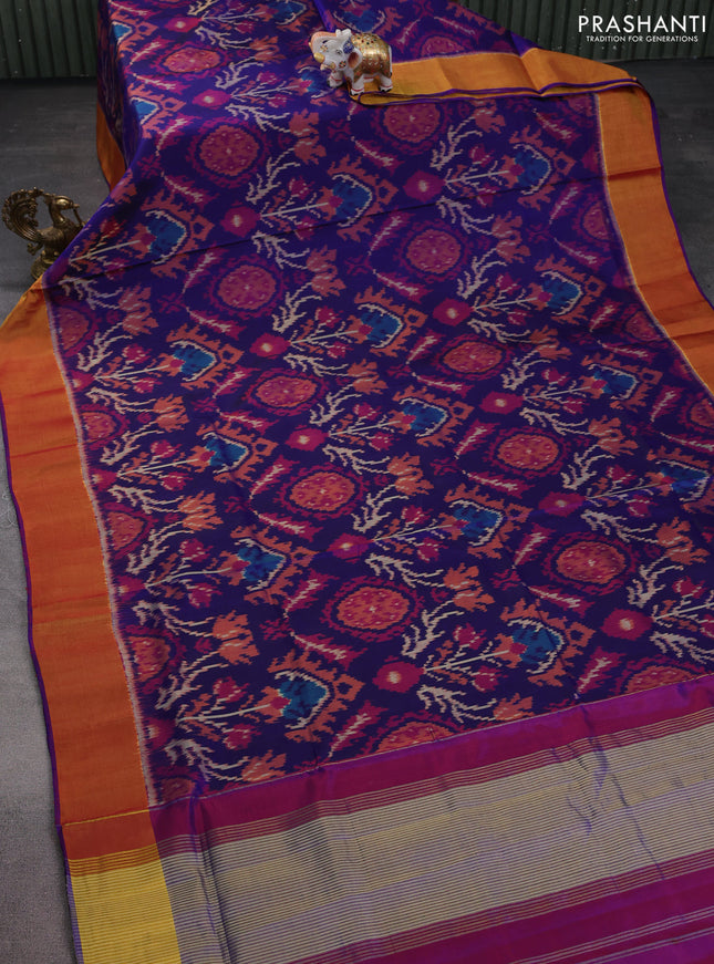 Rajkot patola silk saree blue and dual shade of maroon with allover ikat weaves and zari woven border