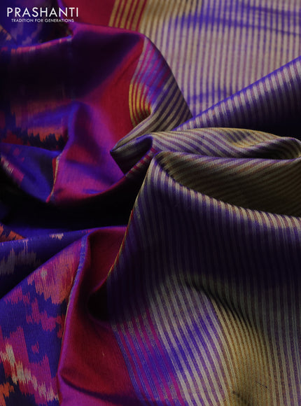 Rajkot patola silk saree blue and dual shade of maroon with allover ikat weaves and zari woven border