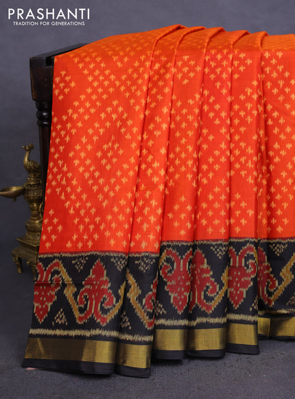 Rajkot patola silk saree orange and black with allover ikat weaves and zari woven border