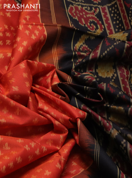 Rajkot patola silk saree orange and black with allover ikat weaves and zari woven border