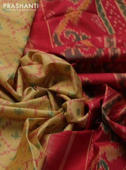 Rajkot patola silk saree pale yellow and red with allover ikat weaves and zari woven border
