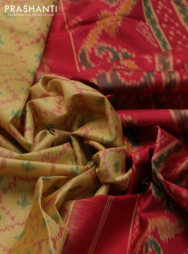 Rajkot patola silk saree pale yellow and red with allover ikat weaves and zari woven border