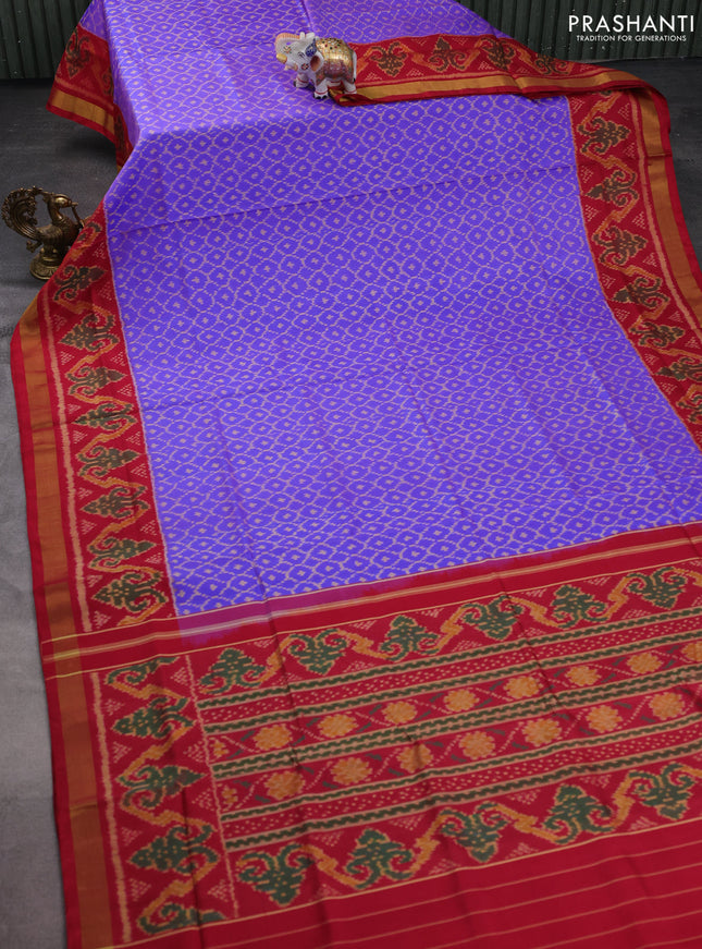 Rajkot patola silk saree lavender and red with allover ikat weaves and zari woven border