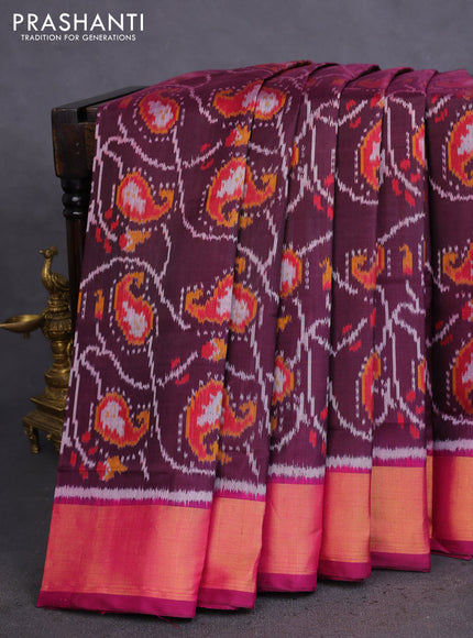 Rajkot patola silk saree wine shade and magenta pink with allover ikat weaves and zari woven border