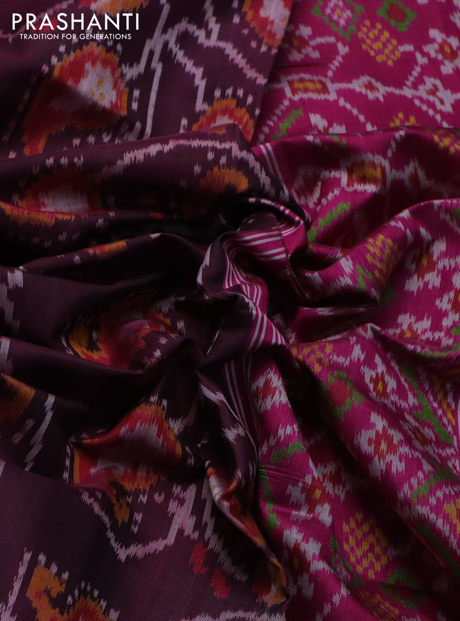 Rajkot patola silk saree wine shade and magenta pink with allover ikat weaves and zari woven border