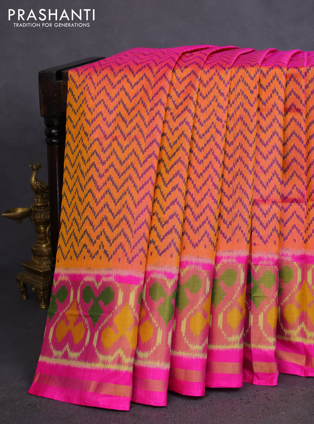 Rajkot patola silk saree yellow and pink with allover ikat weaves and zari woven border