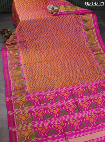 Rajkot patola silk saree yellow and pink with allover ikat weaves and zari woven border