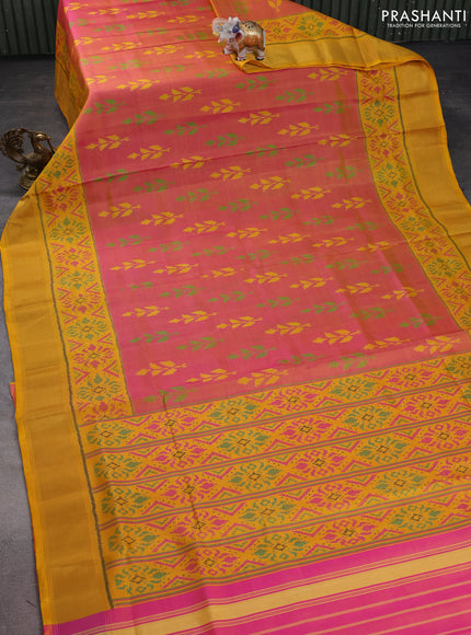 Rajkot patola silk saree yellow and pink with allover ikat weaves and zari woven border