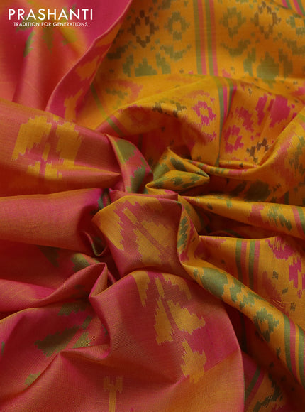 Rajkot patola silk saree yellow and pink with allover ikat weaves and zari woven border