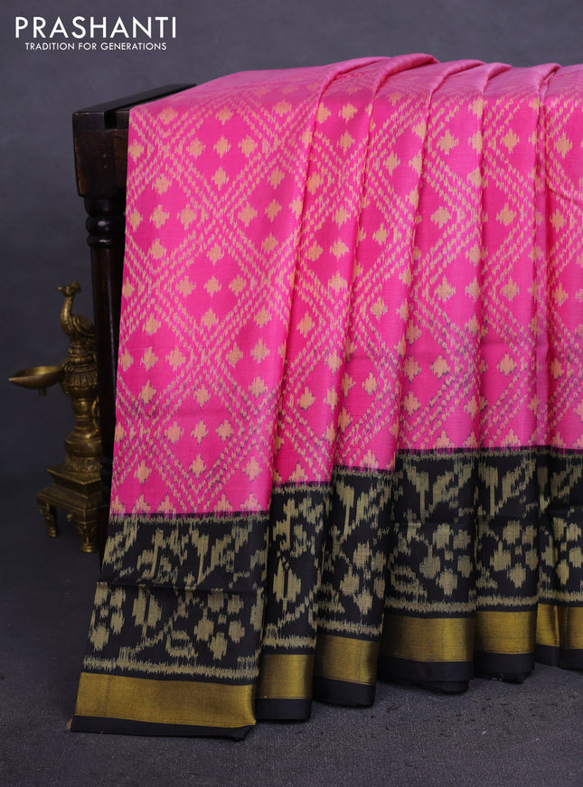 Rajkot patola silk saree pink shade and black with allover ikat weaves and zari woven border
