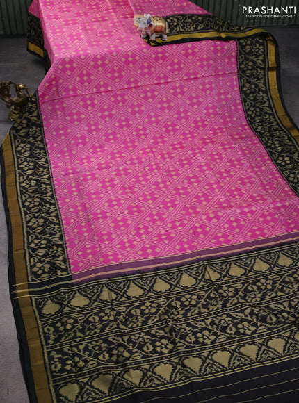 Rajkot patola silk saree pink shade and black with allover ikat weaves and zari woven border