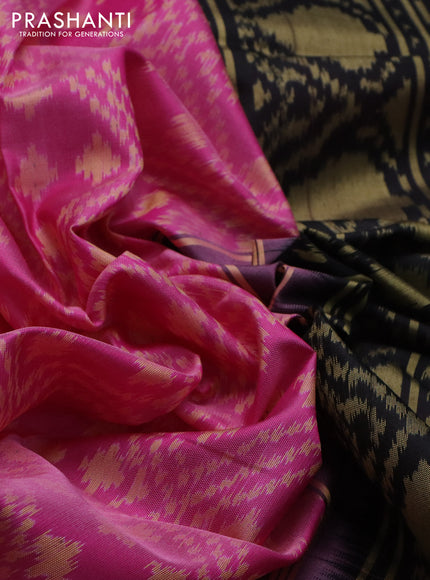 Rajkot patola silk saree pink shade and black with allover ikat weaves and zari woven border