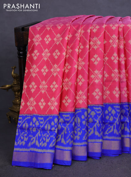 Rajkot patola silk saree pink and blue with allover ikat weaves and zari woven border