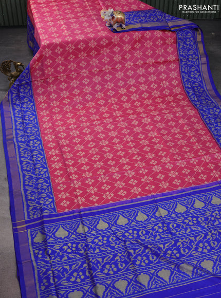 Rajkot patola silk saree pink and blue with allover ikat weaves and zari woven border