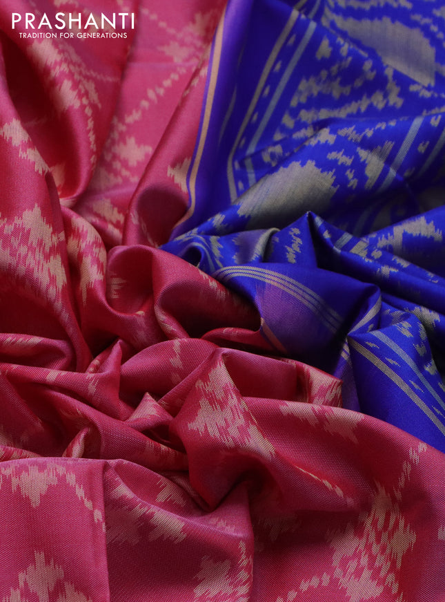 Rajkot patola silk saree pink and blue with allover ikat weaves and zari woven border