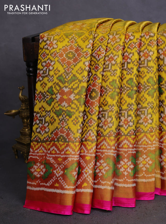 Rajkot patola ttissue silk saree yellow and gold with allover ikat weaves and zari woven border