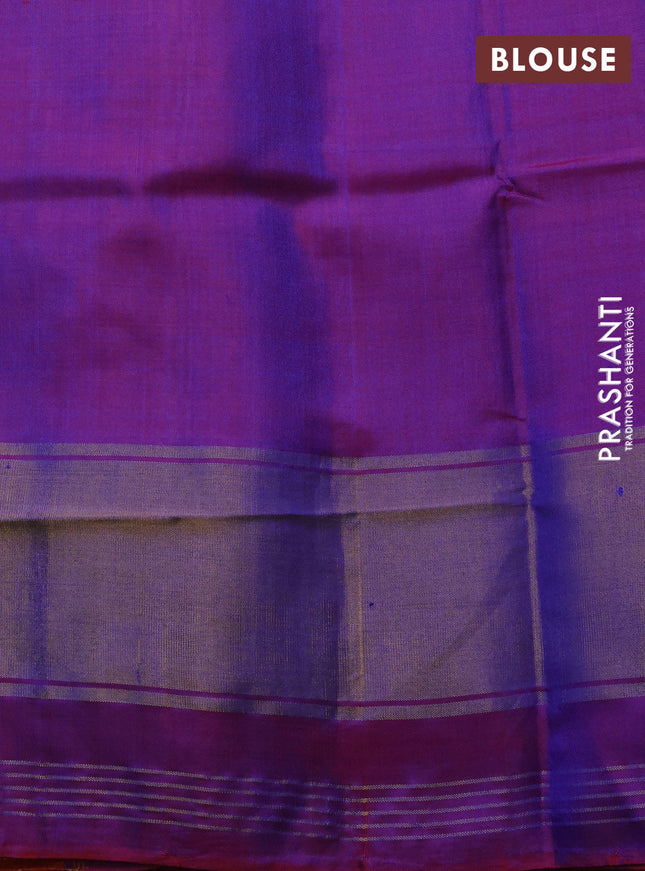 Rajkot patola silk saree fluorescent green and dual shade of bluish maroon with plain body and zari woven border
