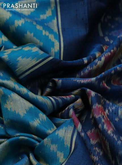 Rajkot patola silk saree teal blue and cs blue with allover ikat weaves & jute finish and zari woven border