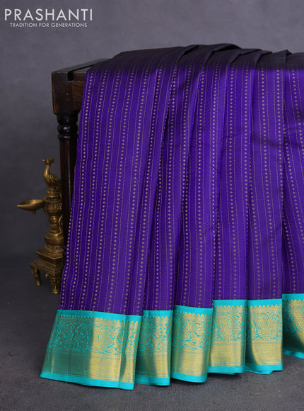 Pure kanchipuram silk saree blue and teal green with allover zari weveas and zari woven korvai border