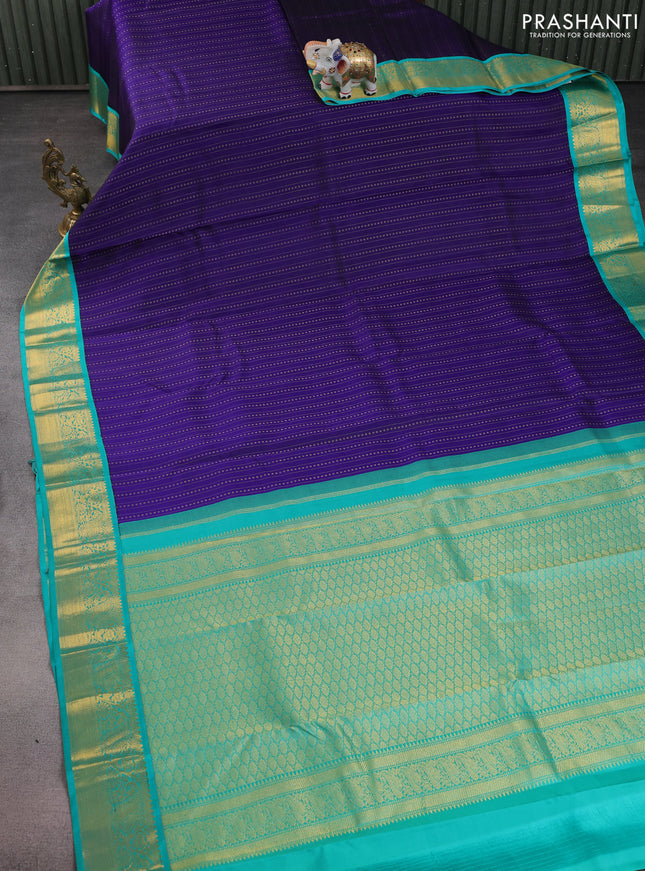 Pure kanchipuram silk saree blue and teal green with allover zari weveas and zari woven korvai border