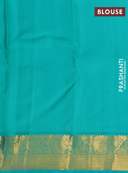 Pure kanchipuram silk saree blue and teal green with allover zari weveas and zari woven korvai border