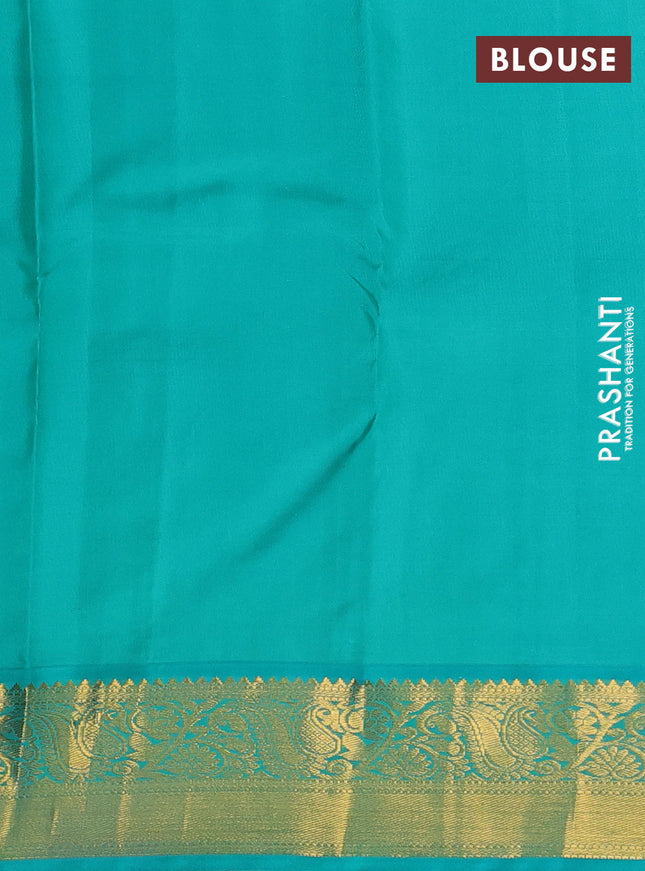 Pure kanchipuram silk saree blue and teal green with allover zari weveas and zari woven korvai border