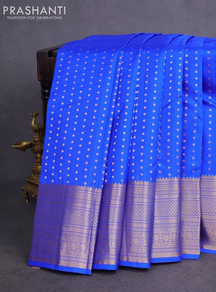 Pure kanchipuram silk saree blue and red with allover zari woven 1000 buttas and zari woven border