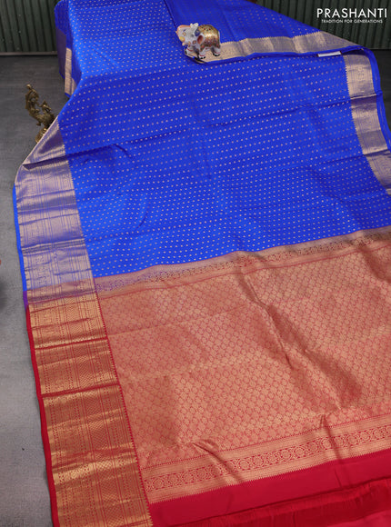 Pure kanchipuram silk saree blue and red with allover zari woven 1000 buttas and zari woven border