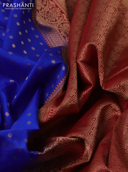 Pure kanchipuram silk saree blue and red with allover zari woven 1000 buttas and zari woven border