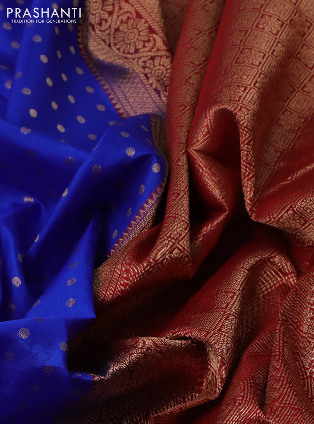 Pure kanchipuram silk saree blue and red with allover zari woven 1000 buttas and zari woven border