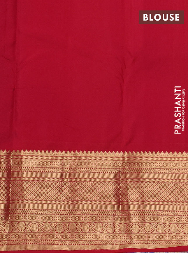 Pure kanchipuram silk saree blue and red with allover zari woven 1000 buttas and zari woven border