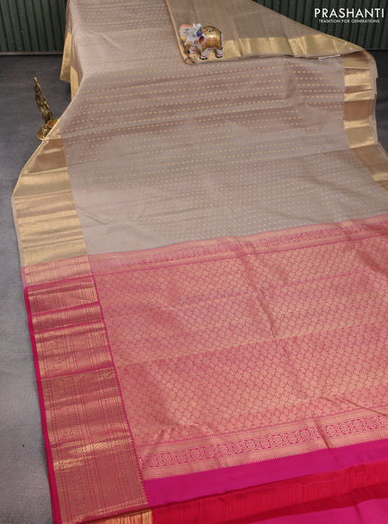 Pure kanchipuram silk saree beige and pink with allover zari woven 1000 buttas and zari woven border