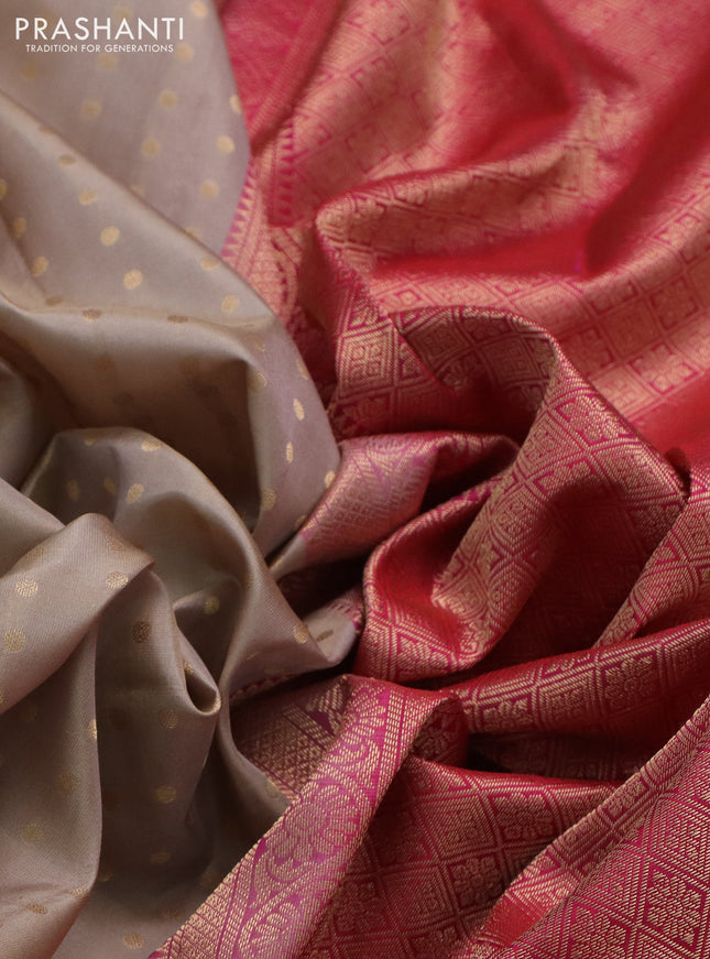 Pure kanchipuram silk saree beige and pink with allover zari woven 1000 buttas and zari woven border