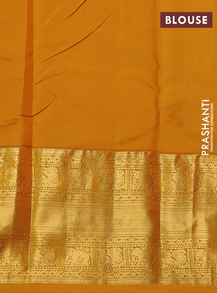 Pure kanchipuram silk saree red and mustard yellow with allover zari woven 1000 butta weaves and long zari woven korvai border