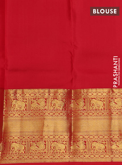 Pure kanchipuram silk saree pastel lavender and red with allover zari woven 1000 butta weaves and long zari woven korvai border