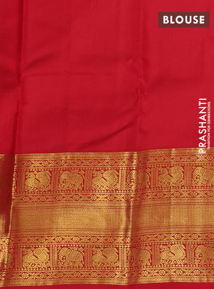 Pure kanchipuram silk saree blue and red with allover zari woven 1000 butta weaves and long zari woven korvai border