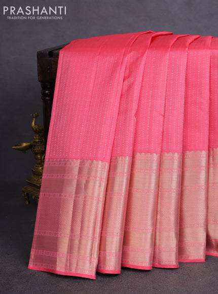 Pure kanchipuram silk saree peach pink with allover zari woven 1000 butta weaves and long rich zari woven border