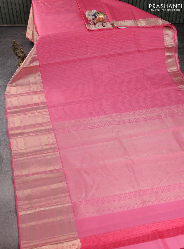 Pure kanchipuram silk saree peach pink with allover zari woven 1000 butta weaves and long rich zari woven border
