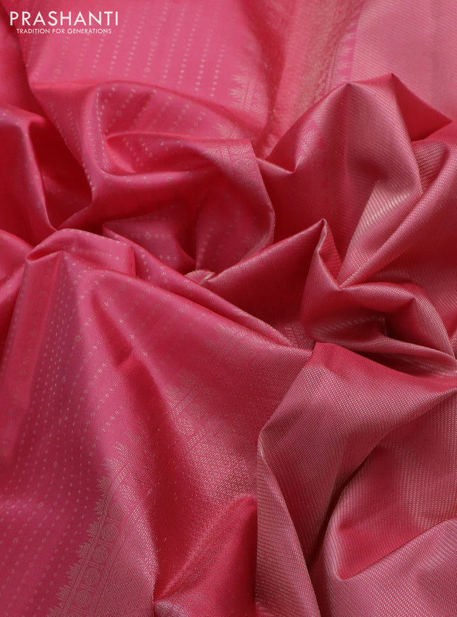 Pure kanchipuram silk saree peach pink with allover zari woven 1000 butta weaves and long rich zari woven border