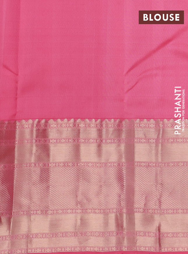 Pure kanchipuram silk saree peach pink with allover zari woven 1000 butta weaves and long rich zari woven border