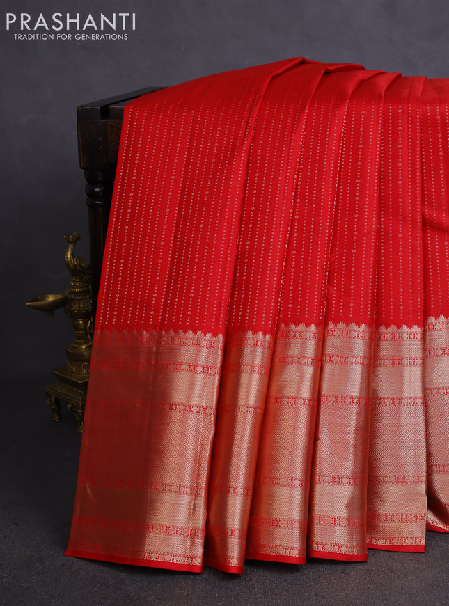 Pure kanchipuram silk saree red with allover zari woven 1000 butta weaves and long rich zari woven border