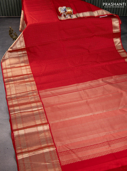 Pure kanchipuram silk saree red with allover zari woven 1000 butta weaves and long rich zari woven border