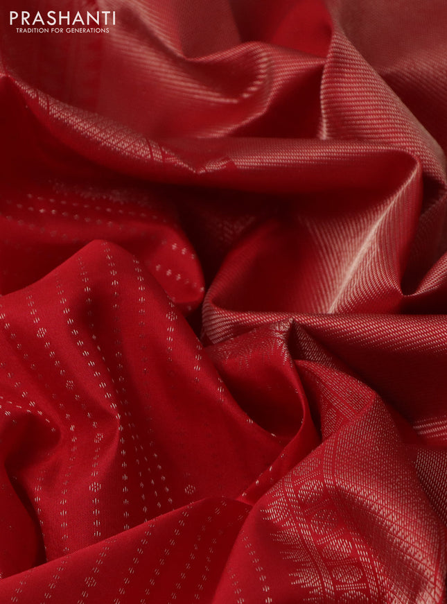 Pure kanchipuram silk saree red with allover zari woven 1000 butta weaves and long rich zari woven border