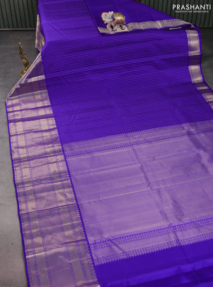 Pure kanchipuram silk saree blue with allover silver zari woven butta weaves and long rich zari woven border