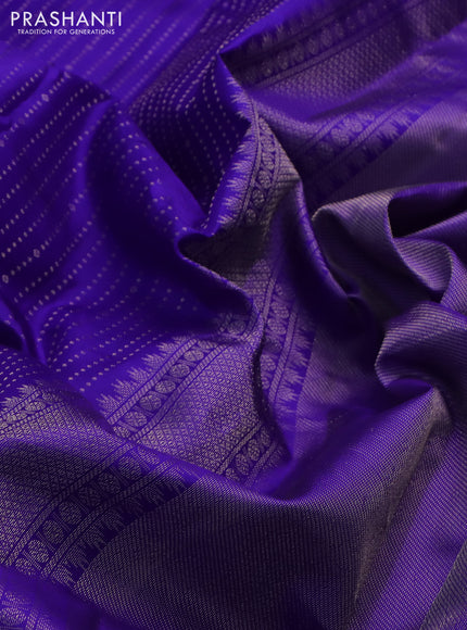 Pure kanchipuram silk saree blue with allover silver zari woven butta weaves and long rich zari woven border